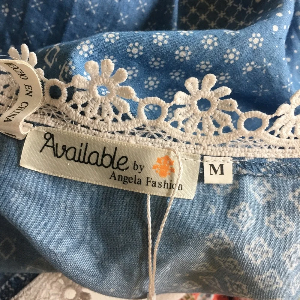 Blue Printed Sleeveless Drop Hem Mini Dress - Picture 8 of 8